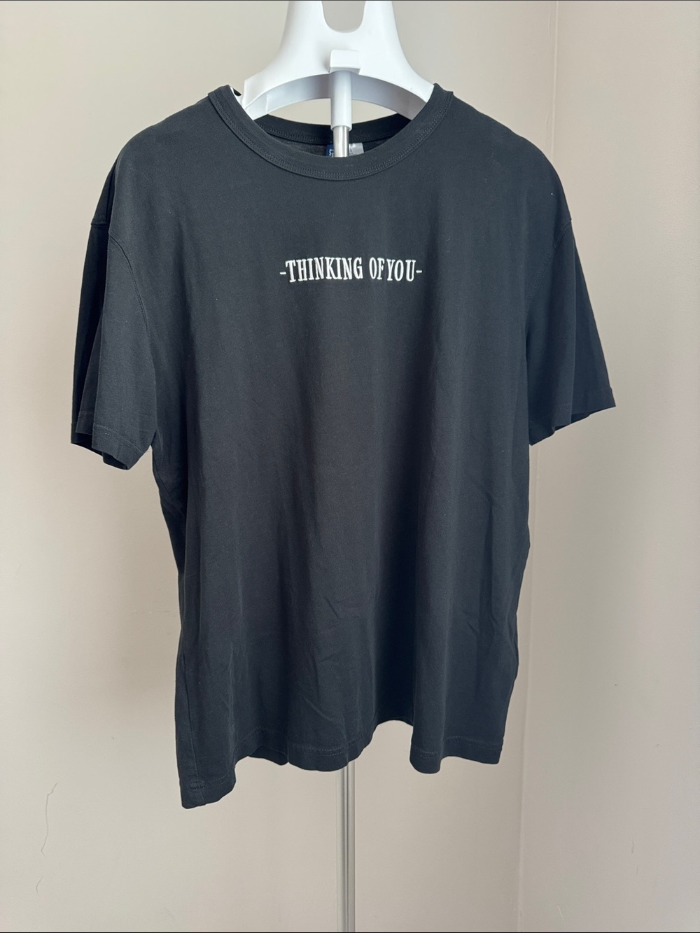H&M Black Short Sleeve Tee with "Thinking of You" Print